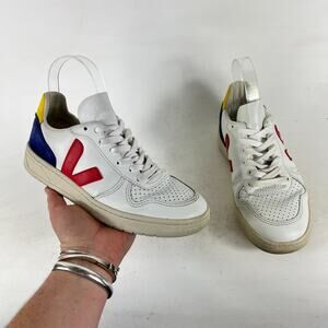 Veja V-10 Sneakers Women's 6 White Leather Lace Up Low Top Round Toe Shoes